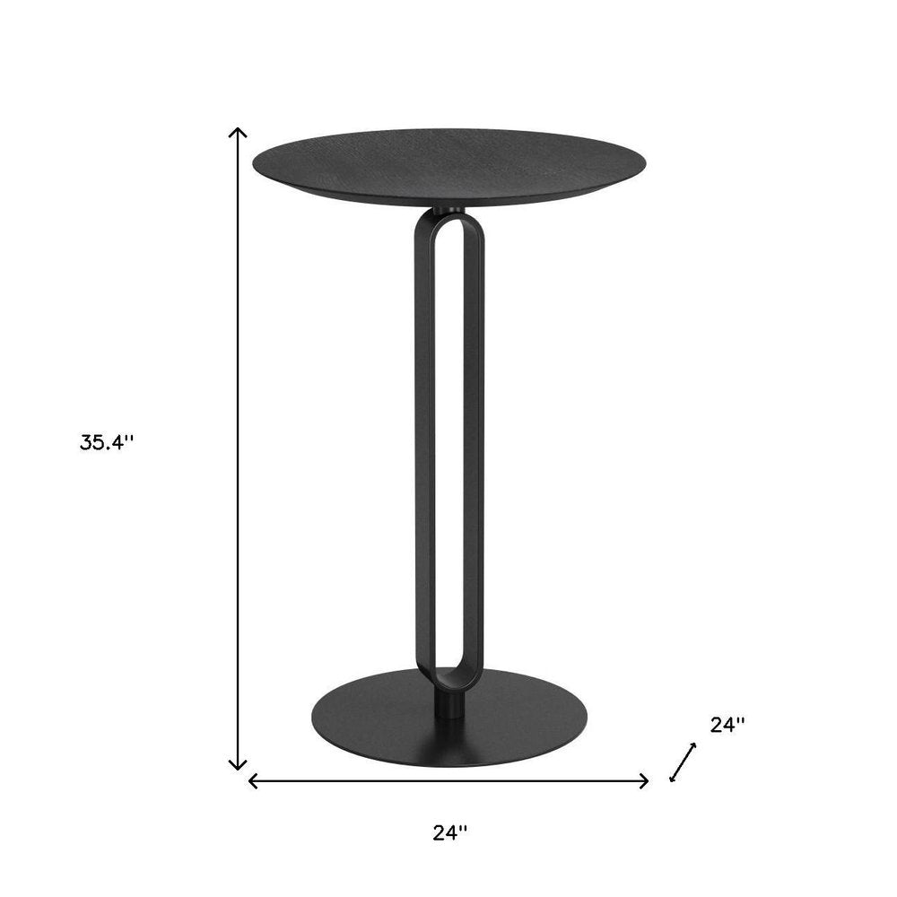 24" Black Wood and Steel Rounded Bar Table - 35.40" H x 24.00" W x 24.00" D