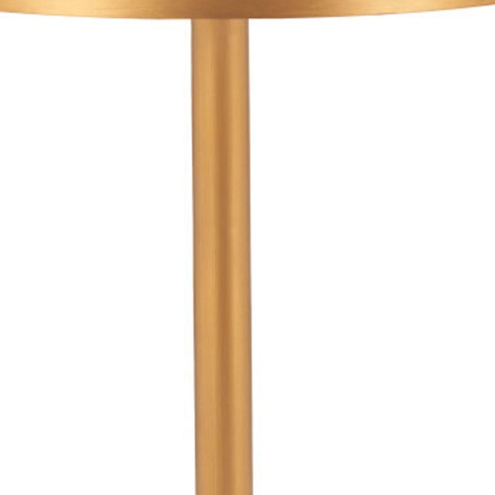24" Beige and Gold Faux Terrazzo and Steel Rounded Bar Table. Bar & restaurant table isolated on a plain white background, in a beige metal finish.