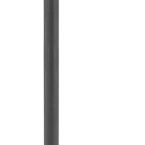 Gray faux terrazzo and steel rounded bar table with a black pole on a white background.