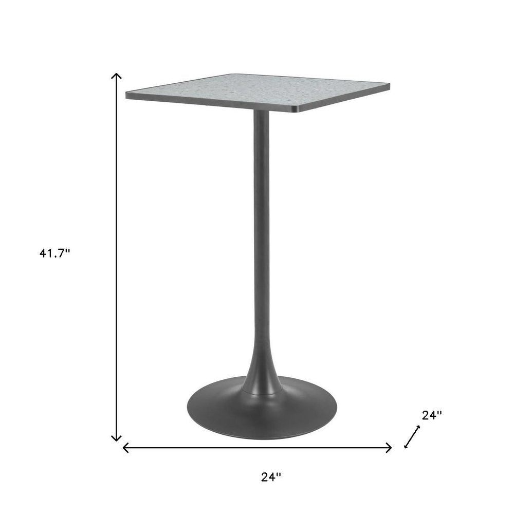 24" Gray and Black Faux Terrazzo and Steel Square Bar Table. Bar & restaurant table isolated on a plain white background, showing a black metal surface.