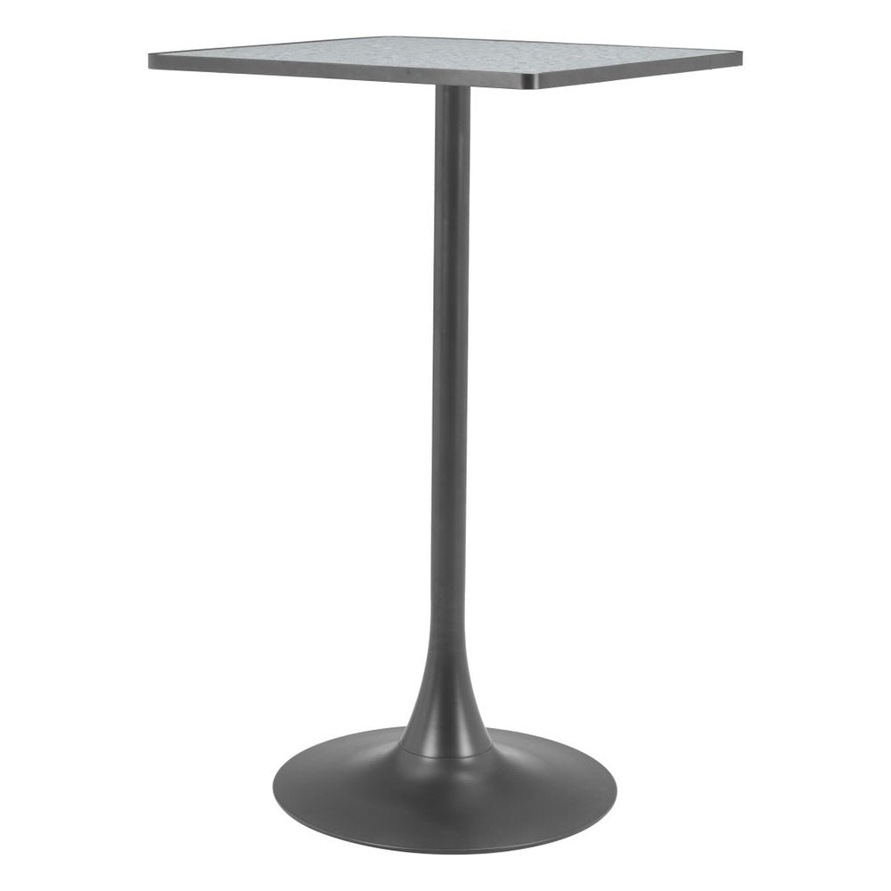 24" Gray and Black Faux Terrazzo and Steel Square Bar Table. Bar & restaurant table isolated on a plain white background, in a black metal finish.