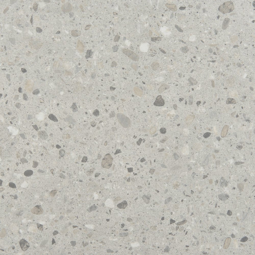 24" Gray and Black Faux Terrazzo and Steel Square Bar Table. Bar & restaurant table isolated on a plain white background, in a gray metal finish.