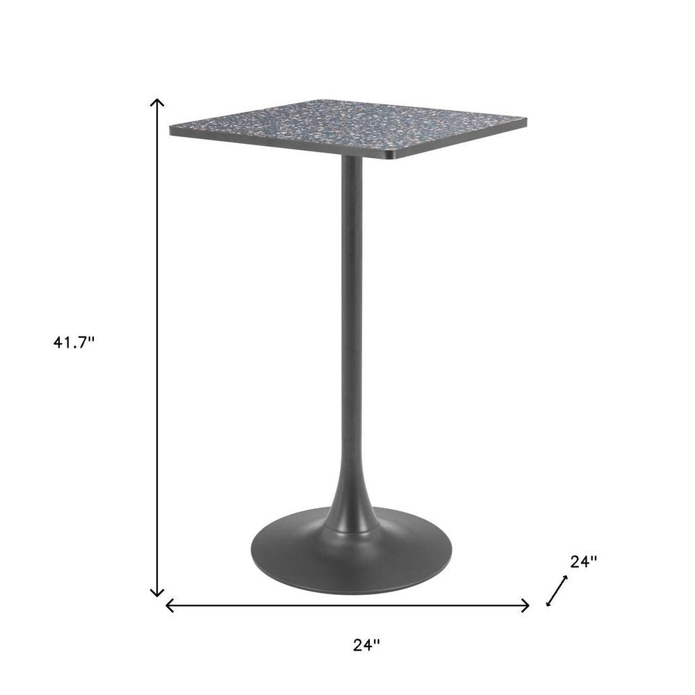 24" Black Faux Terrazzo and Steel Square Bar Table. Bar & restaurant table isolated on a plain white background, in a black metal finish.
