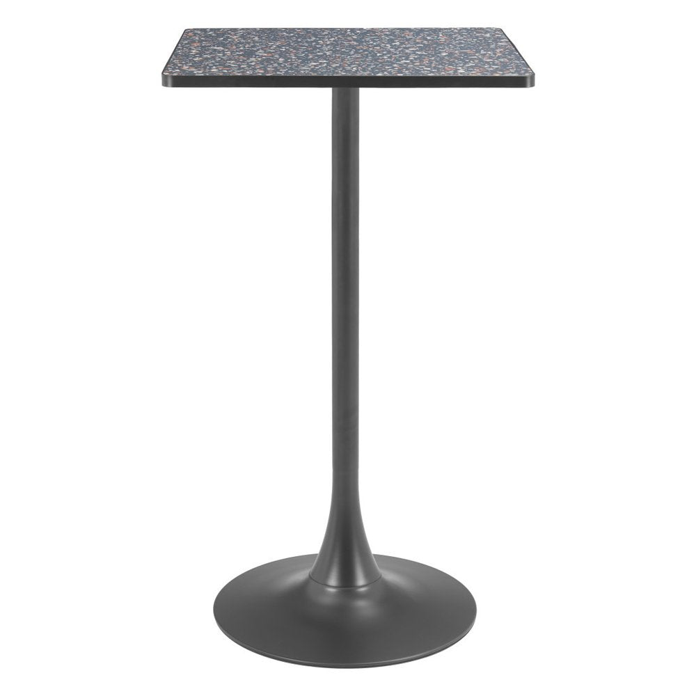 24" Black Faux Terrazzo and Steel Square Bar Table. Bar & restaurant table isolated on a plain white background, showing a black metal surface.