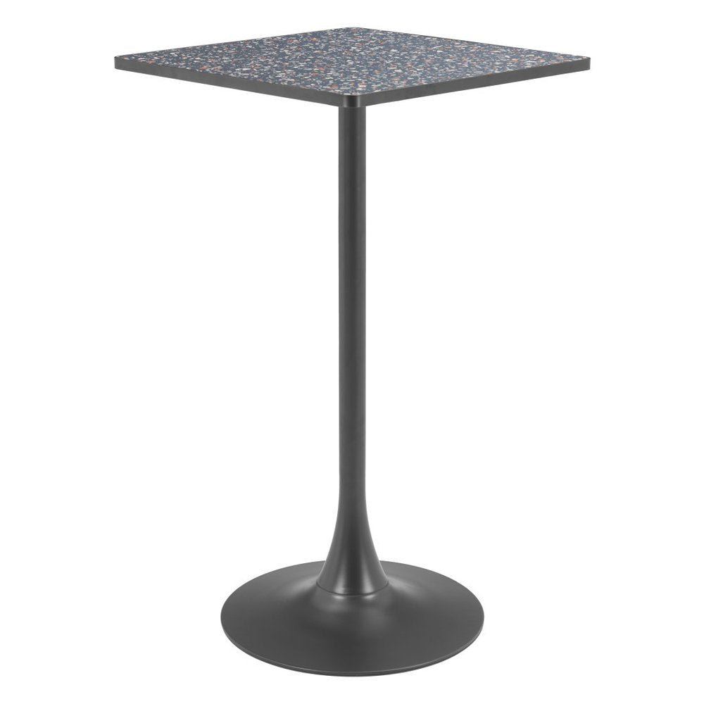24" Black Faux Terrazzo and Steel Square Bar Table