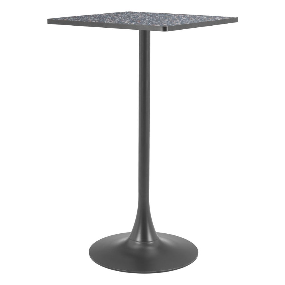 24" Black Faux Terrazzo and Steel Square Bar Table. Bar & restaurant table isolated on a plain white background, finished in black metal.