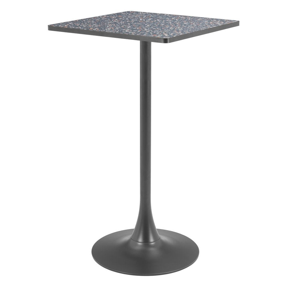 24" Black Faux Terrazzo and Steel Square Bar Table. Bar & restaurant table isolated on a plain white background, in a black metal finish.