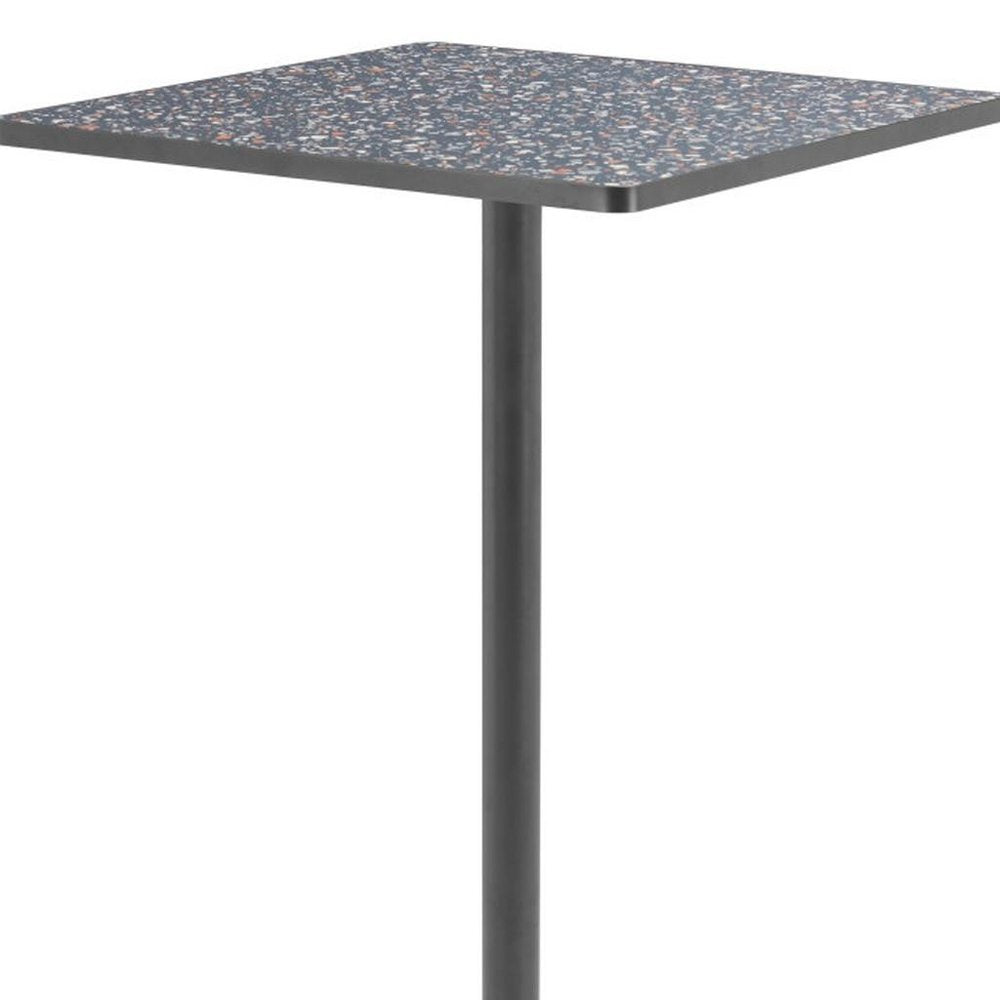 24" Black Faux Terrazzo and Steel Square Bar Table. Bar & restaurant table isolated on a plain white background, showing a black metal surface.