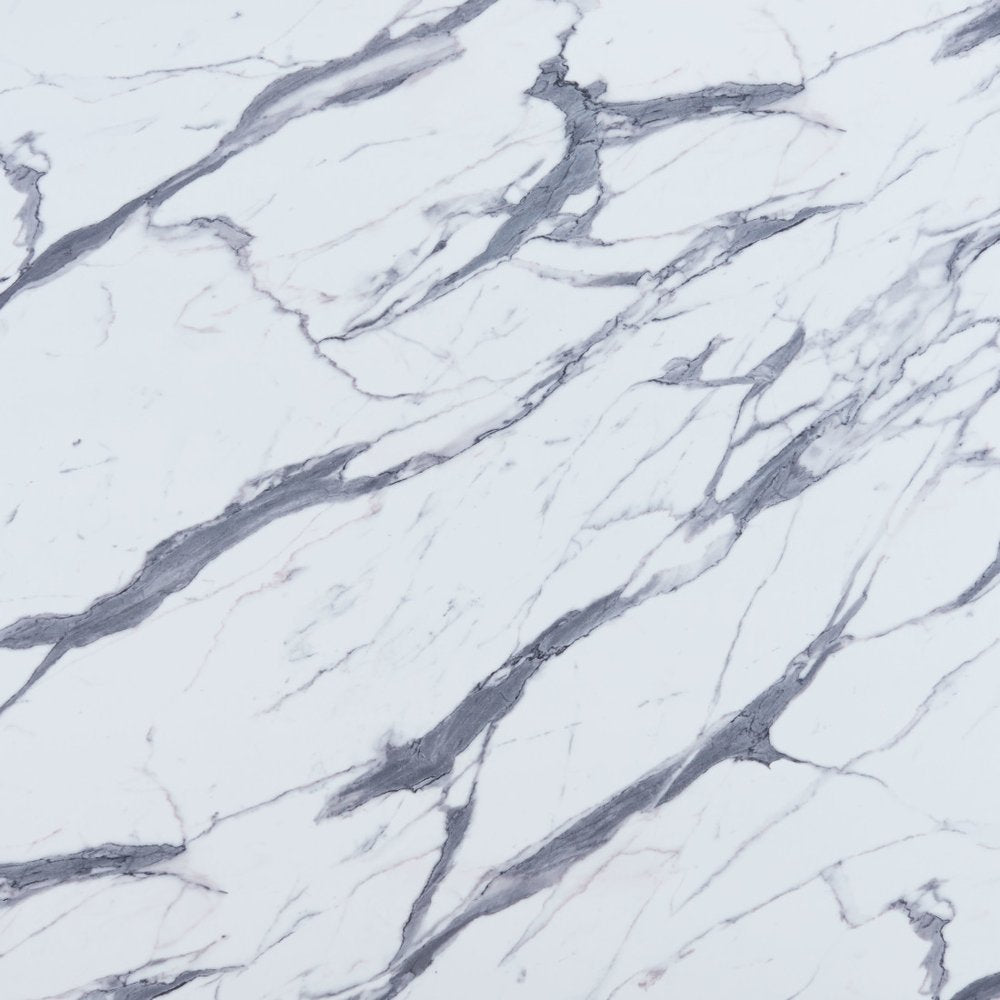 32" White and Natural Faux Marble and Solid Wood Square Bar Table. Bar & restaurant table isolated on a plain white background, showing a white wood surface.