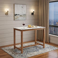 48" White and Natural Faux Marble and Solid Wood Rectangular Bar Table