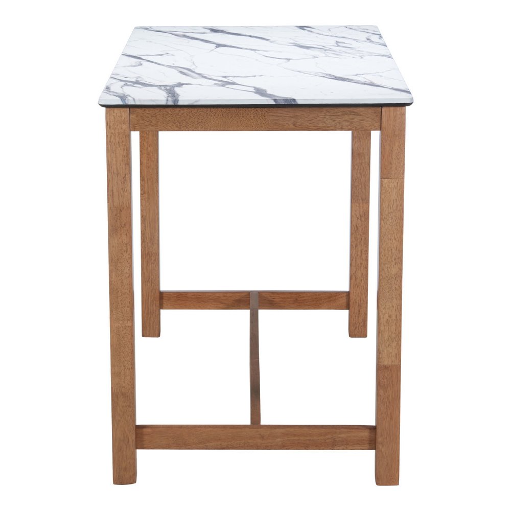 48" White and Natural Faux Marble and Solid Wood Rectangular Bar Table