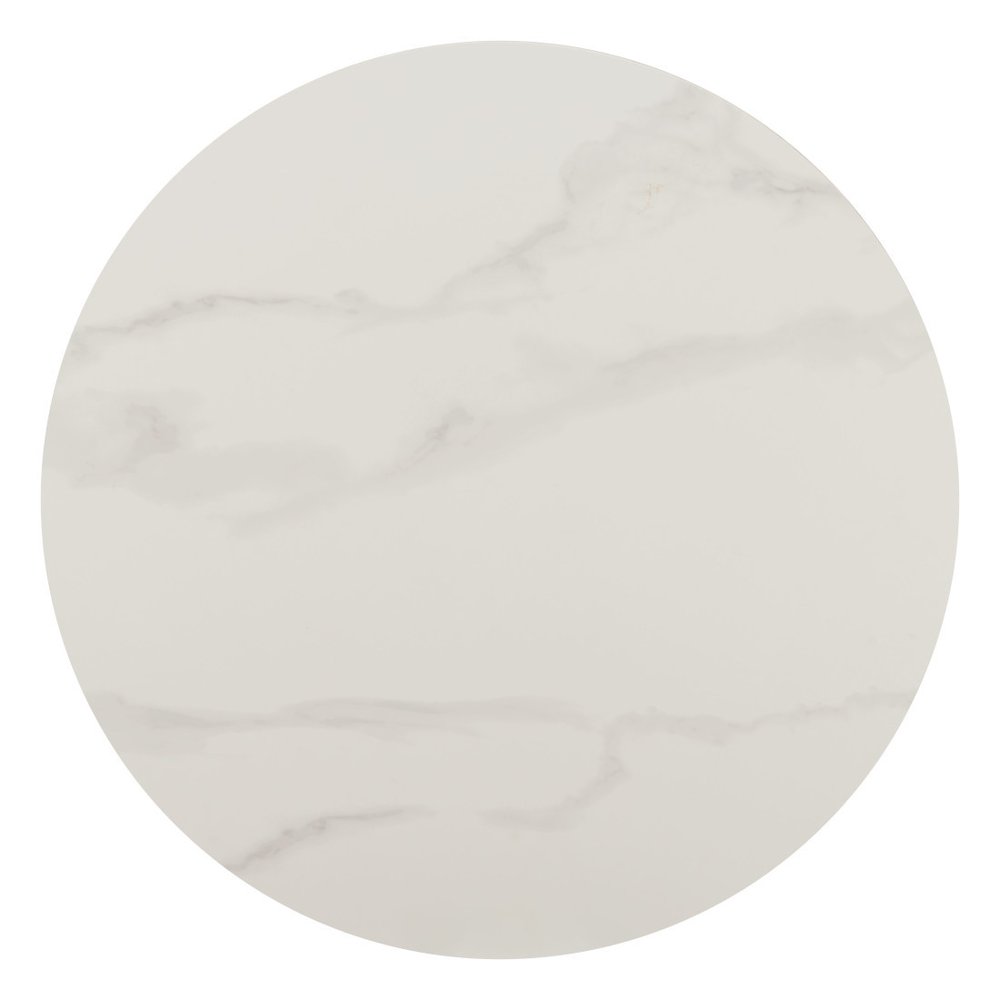26" White Faux Marble and Steel Rounded Bar Table. Bar & restaurant table isolated on a plain white background, in a white metal finish.