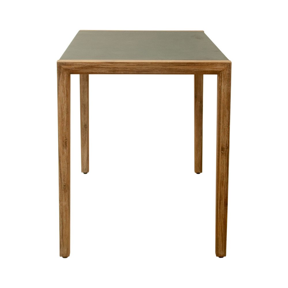 56" Gray And Natural Faux Concrete And Solid Wood Outdoor Bar Table. Outdoor table isolated on a plain white background, showing a tan wood surface.