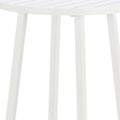 White aluminum outdoor bar table with a rounded top and slatted surface, shown against a white background.
