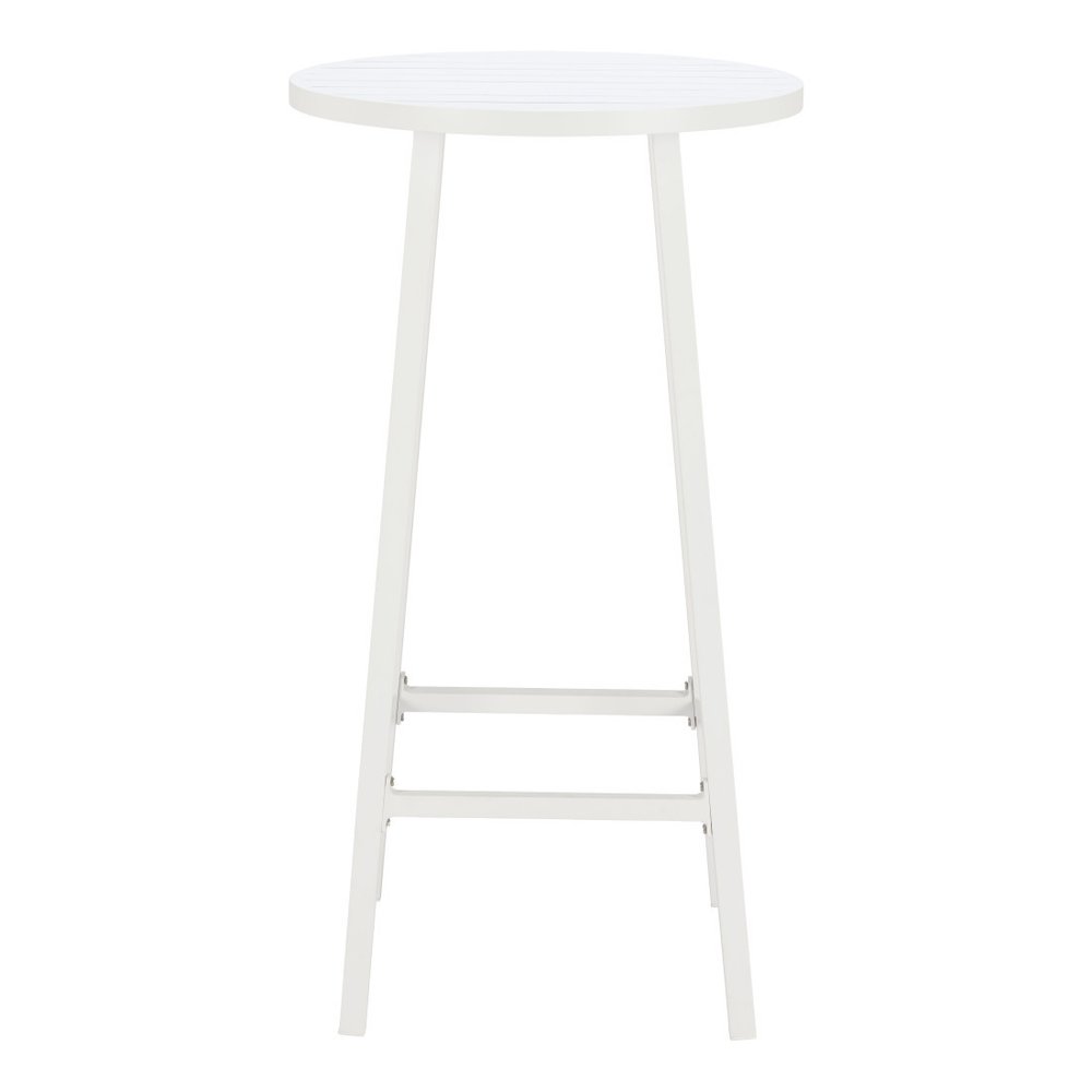 24" White Aluminum Slat Rounded Outdoor Bar Table