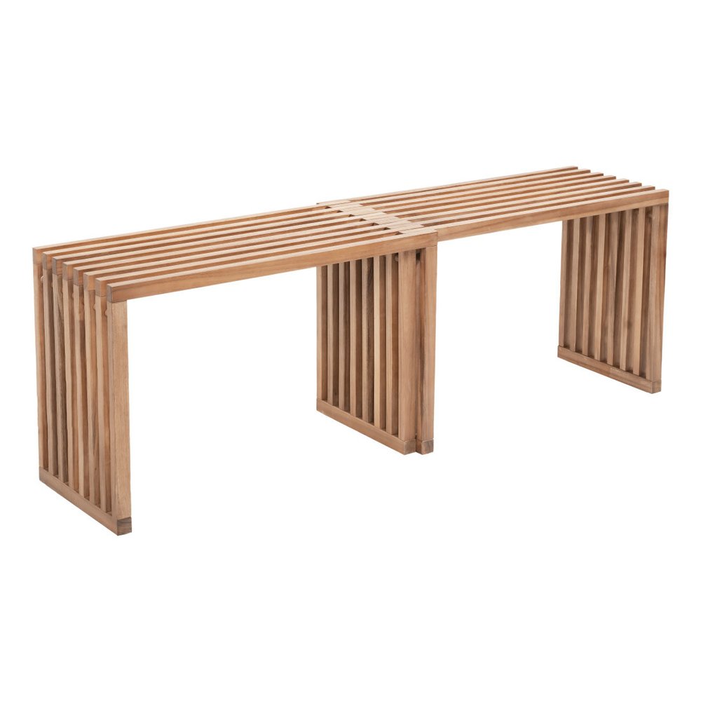 54" Natural Acacia Solid Wood Extendable Garden Patio Bench. Outdoor benche isolated on a plain white background, in a tan wood finish.