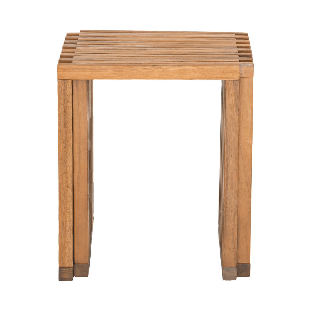 27" Natural Solid Wood Extendable Indoor Outdoor Bench. Outdoor benche isolated on a plain white background, finished in tan wood.