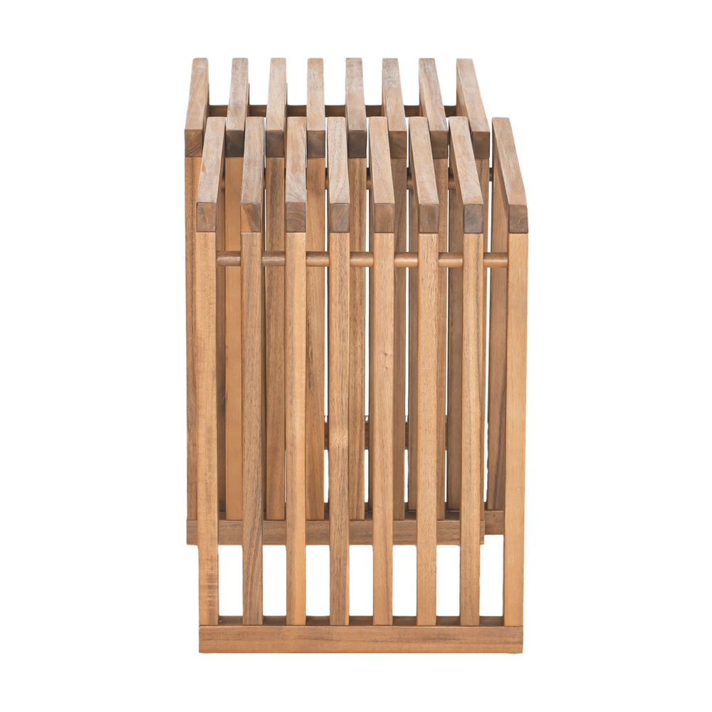 27" Natural Solid Wood Extendable Indoor Outdoor Bench. Outdoor benche isolated on a plain white background, in a tan wood finish.