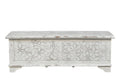 52" White Solid Wood Geometric Ottoman. Ottoman isolated on a plain white background, in a white wood finish.
