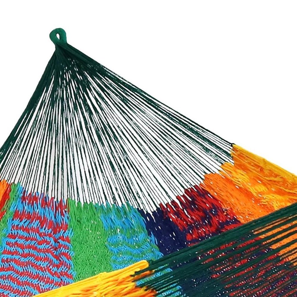 Green Red And Yellow Striped Double Hammock on a white background