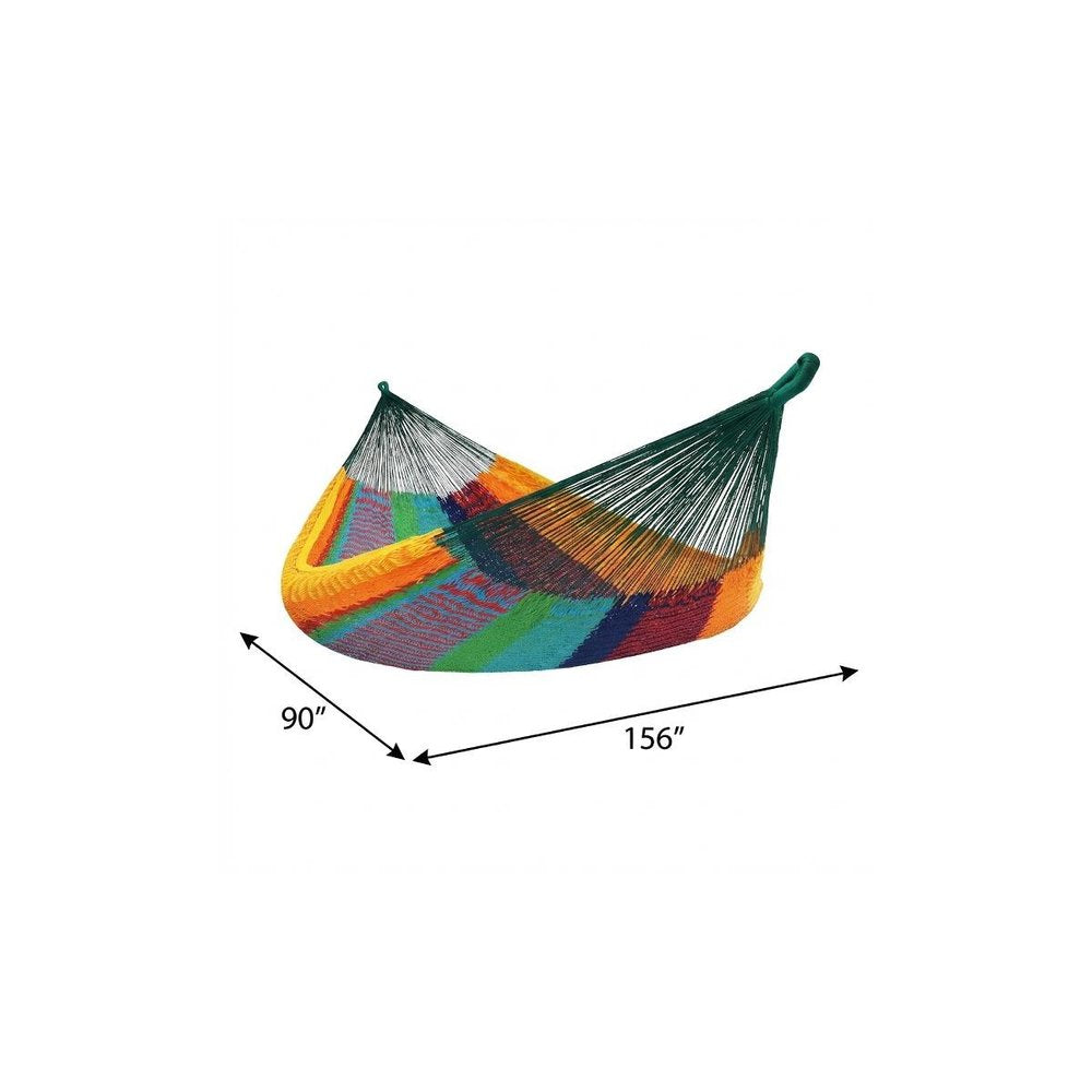 Green Red And Yellow Striped Double Hammock on a white background