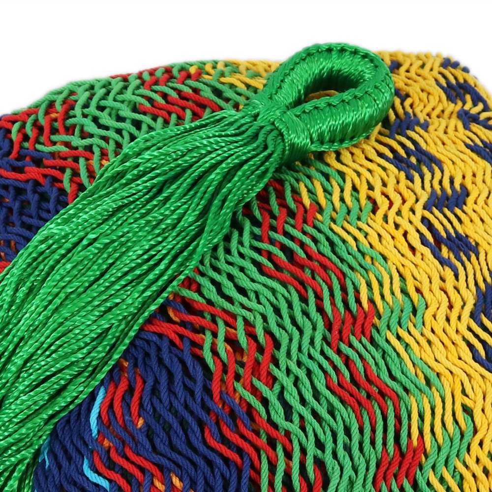Green Red And Yellow Striped Double Hammock close-up detail