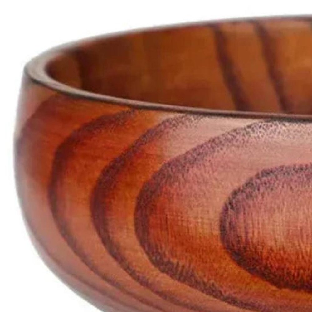 7" Brown Solid Wood Round Serving Bowl close-up detail