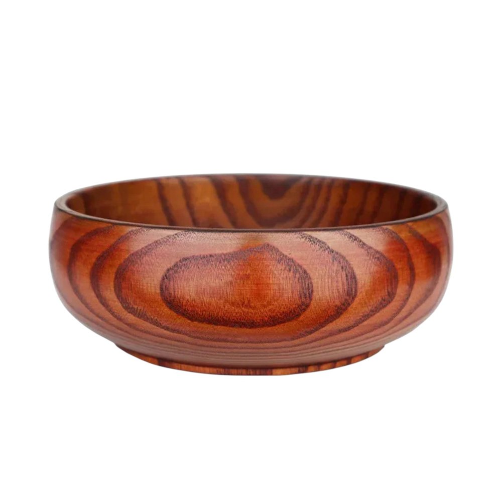 7" Brown Solid Wood Round Serving Bowl on a white background
