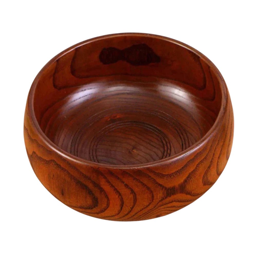 7" Brown Solid Wood Round Serving Bowl on a white background