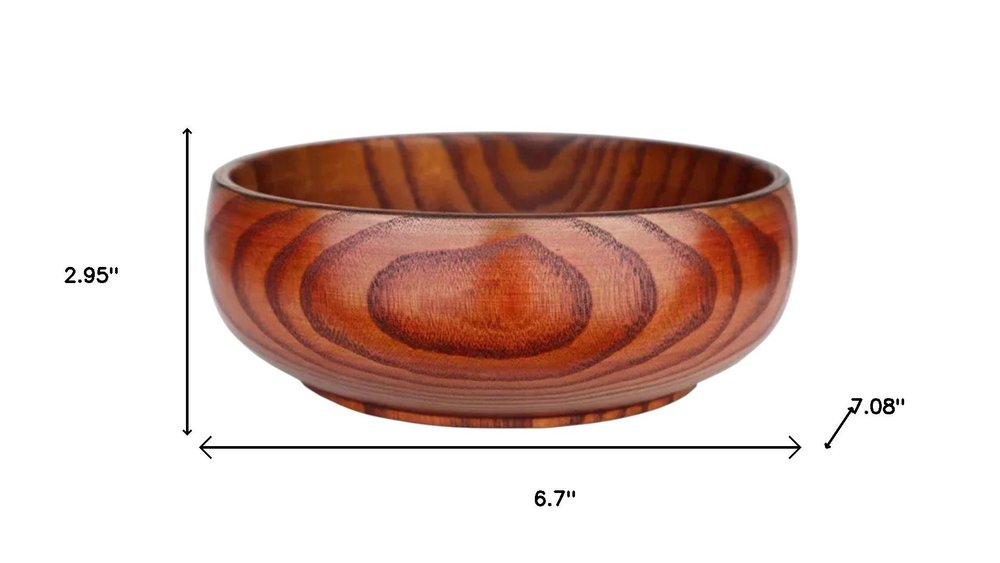 7" Brown Solid Wood Round Serving Bowl on a white background