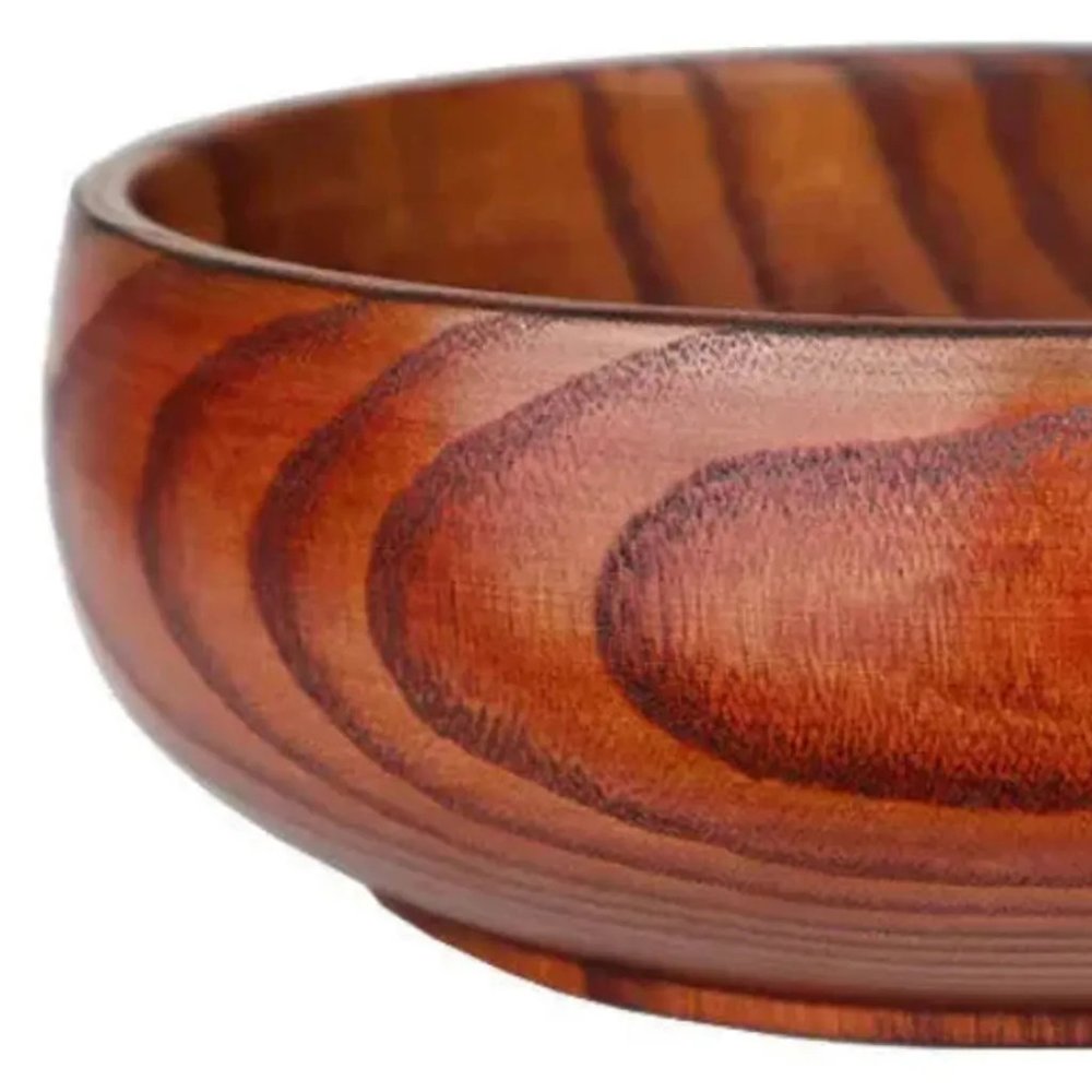 7" Brown Solid Wood Round Serving Bowl on a white background