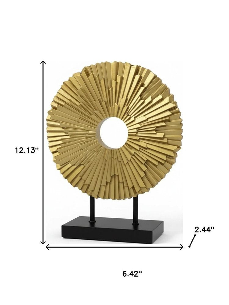 12" Gold Resin Sunflower Hand Painted Tabletop Sculpture. Sculpture isolated on a plain white background, finished in gold resin.