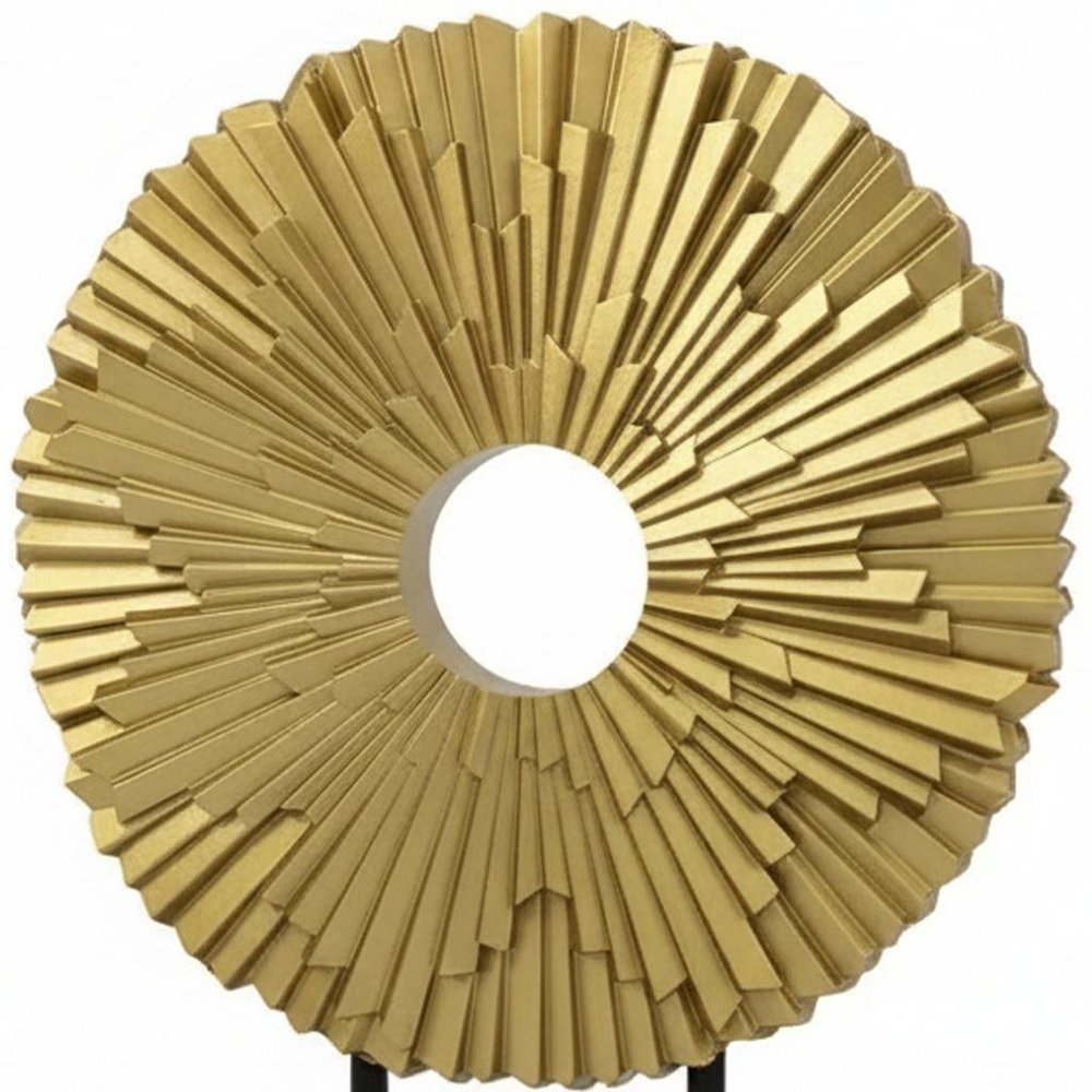 12" Gold Resin Sunflower Hand Painted Tabletop Sculpture. Sculpture isolated on a plain white background, finished in gold resin.