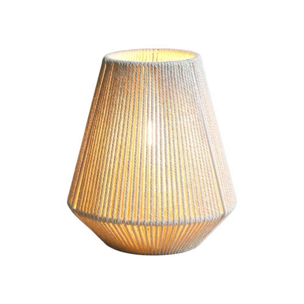 7" Beige Battery Operated Geometric String Shade Desk Lamp on a white background