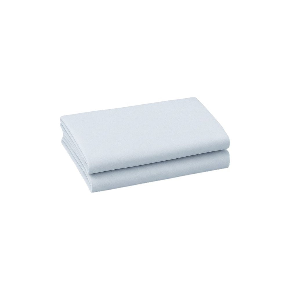 Two light blue cotton queen pillowcases folded on a white background.
