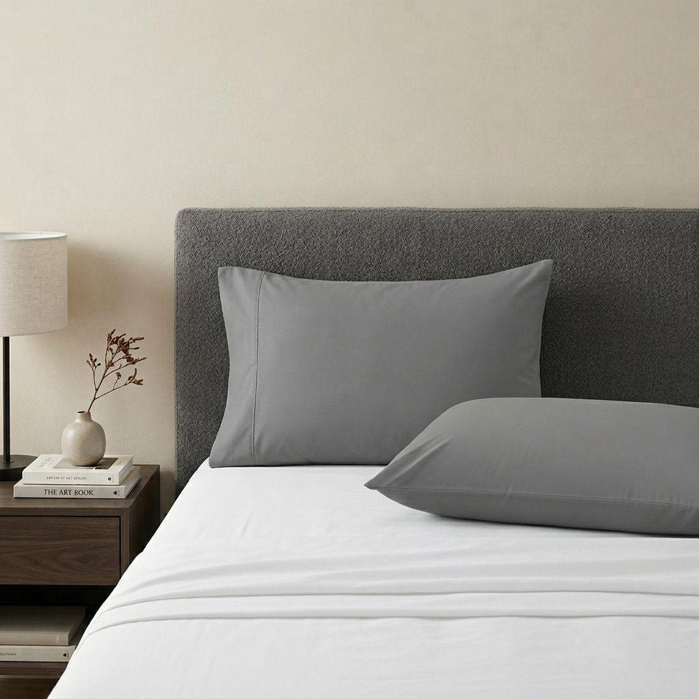 Set of Two Light Gray Cotton King Pillowcases