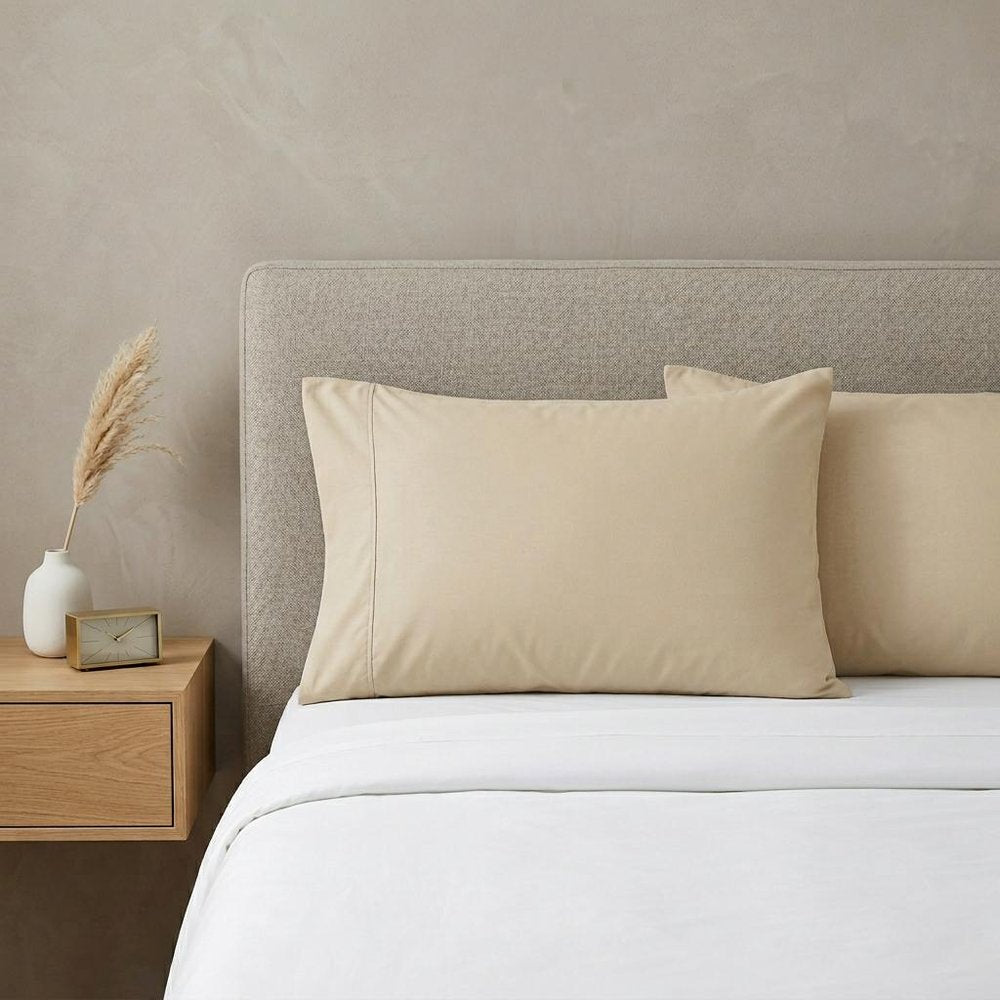 Set of Two Ivory Cotton Queen Pillowcases
