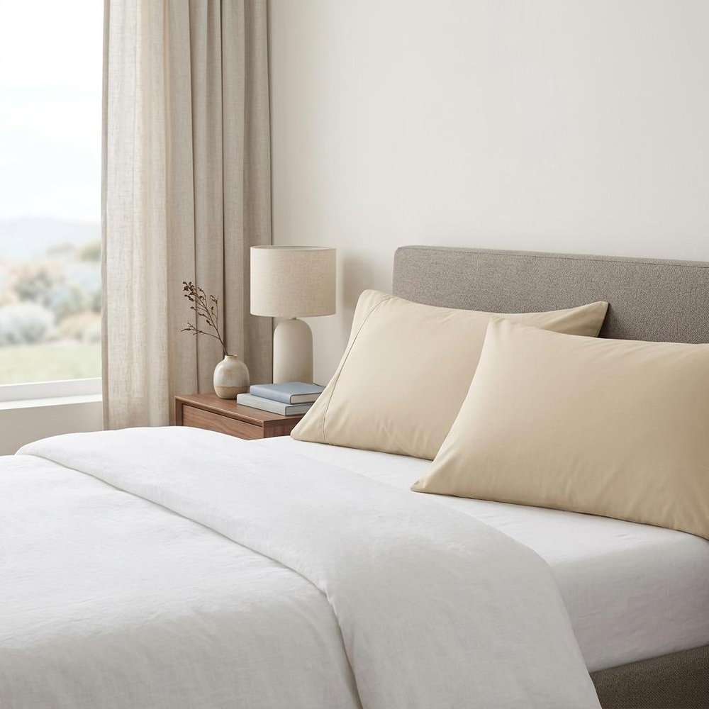Set of Two Ivory Cotton King Pillowcases