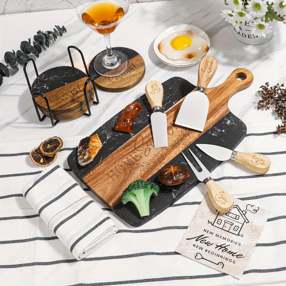 Set of Two Brown Live Edge Solid Wood Cooking Utensil Sets on a white background
