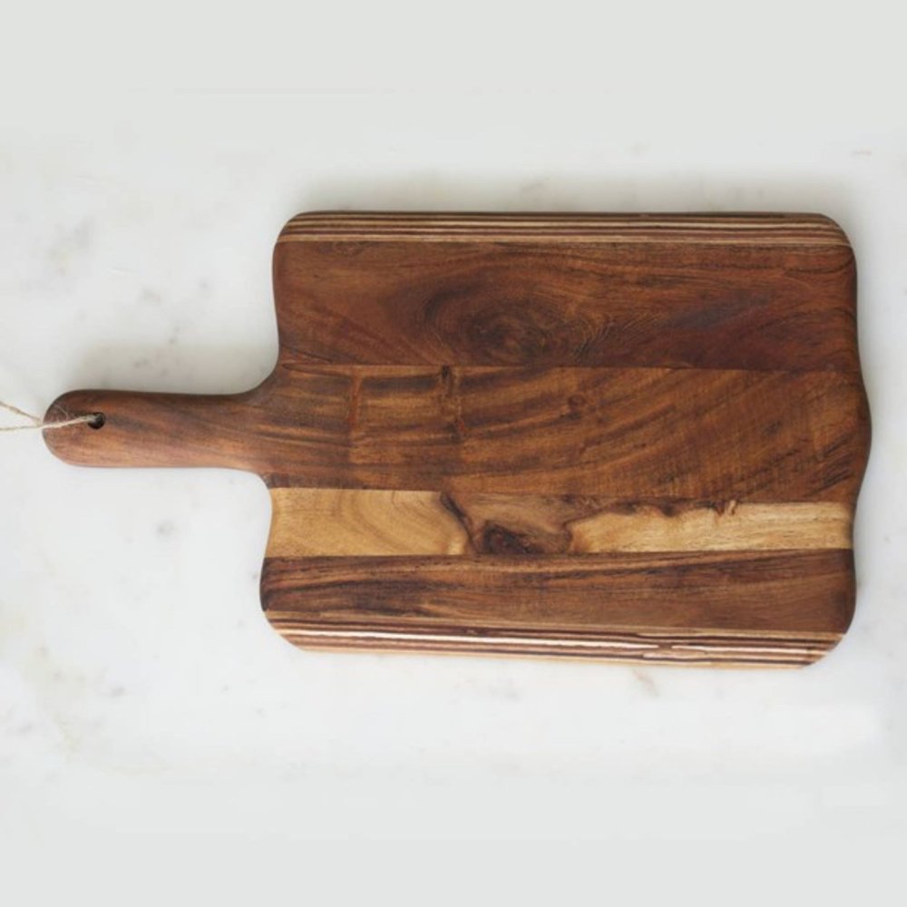 17" Brown Solid Wood Cutting Board. Kitchen accessory isolated on a plain white background, finished in brown wood.