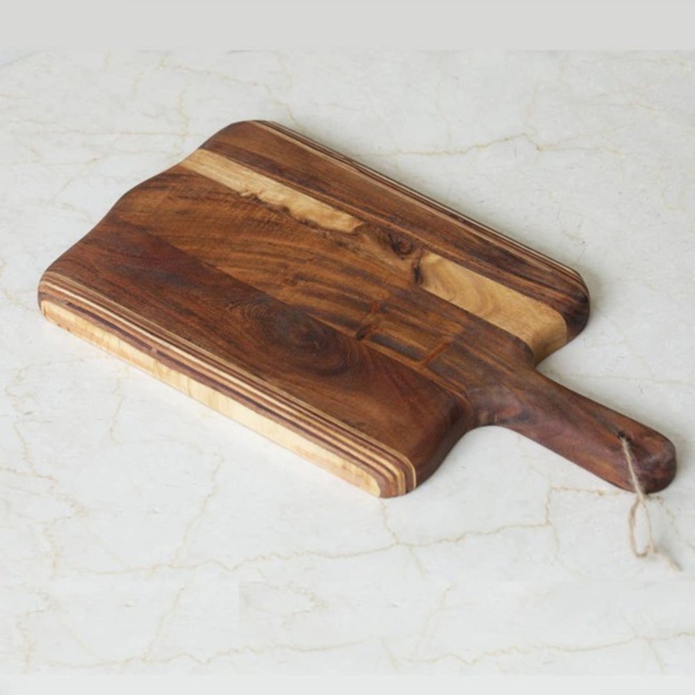 17" Brown Solid Wood Cutting Board. Kitchen accessory isolated on a plain white background, showing a brown wood surface.