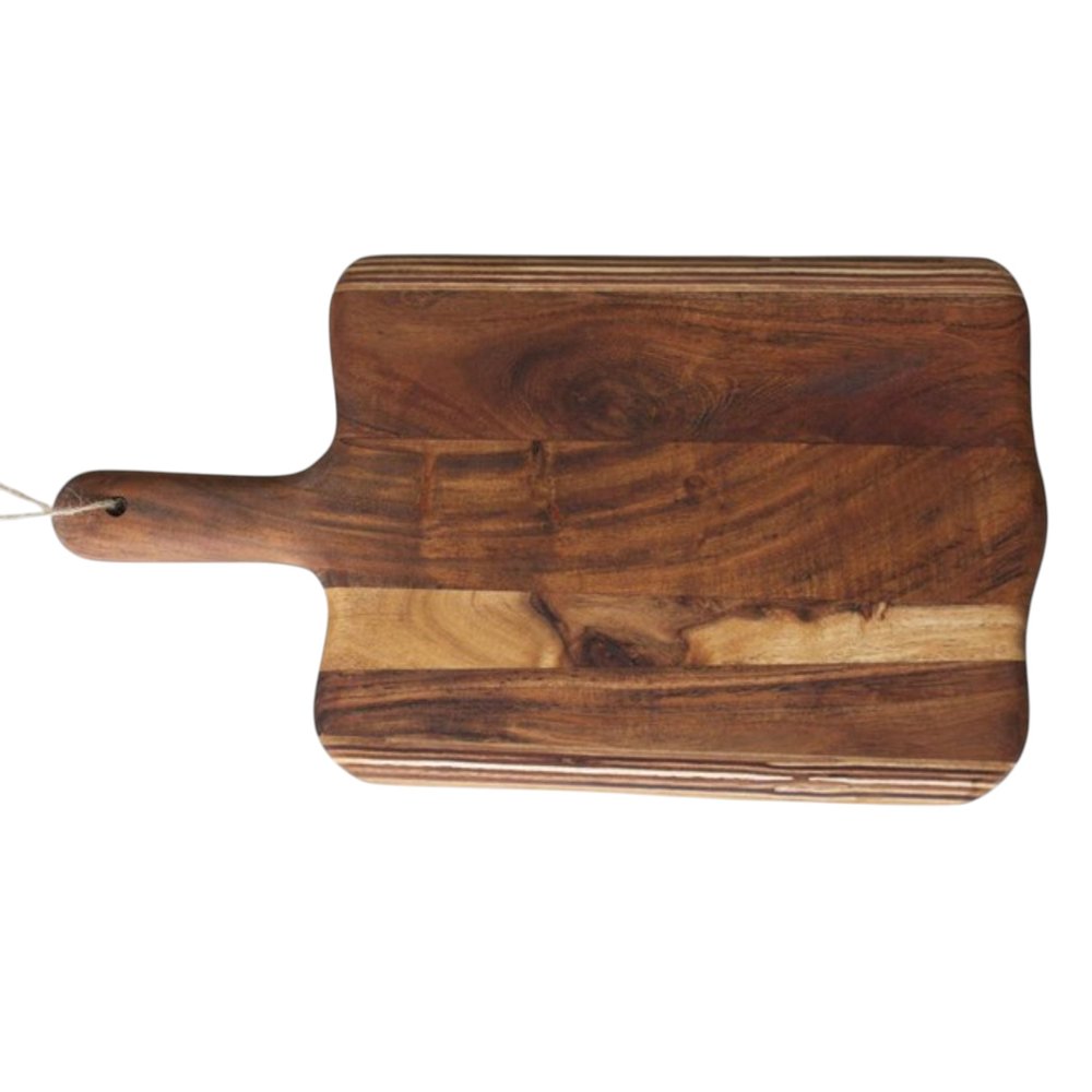 17" Brown Solid Wood Cutting Board. Kitchen accessory isolated on a plain white background, in a brown wood finish.