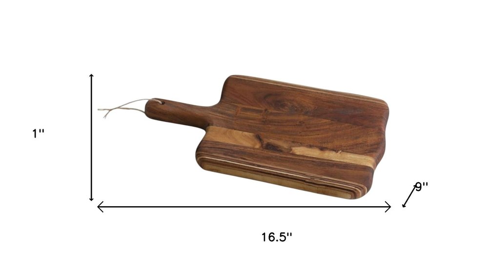 17" Brown Solid Wood Cutting Board. Kitchen accessory isolated on a plain white background, in a brown wood finish.