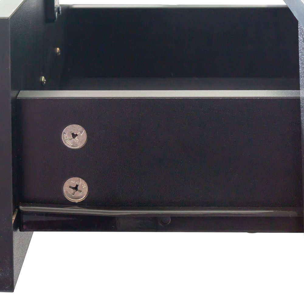 40" Black Wood Mirrored Two Drawer Vanity Table. Vanity table in black wood.