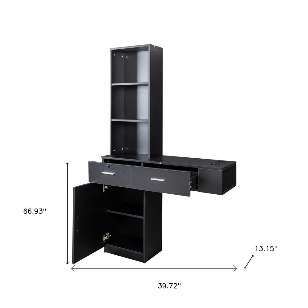 40" Black Wood Mirrored Two Drawer Vanity Table