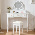 36" White Wood Mirrored Five Drawer Vanity Table styled in a furnished interior with an off-white wall on a wood floor.