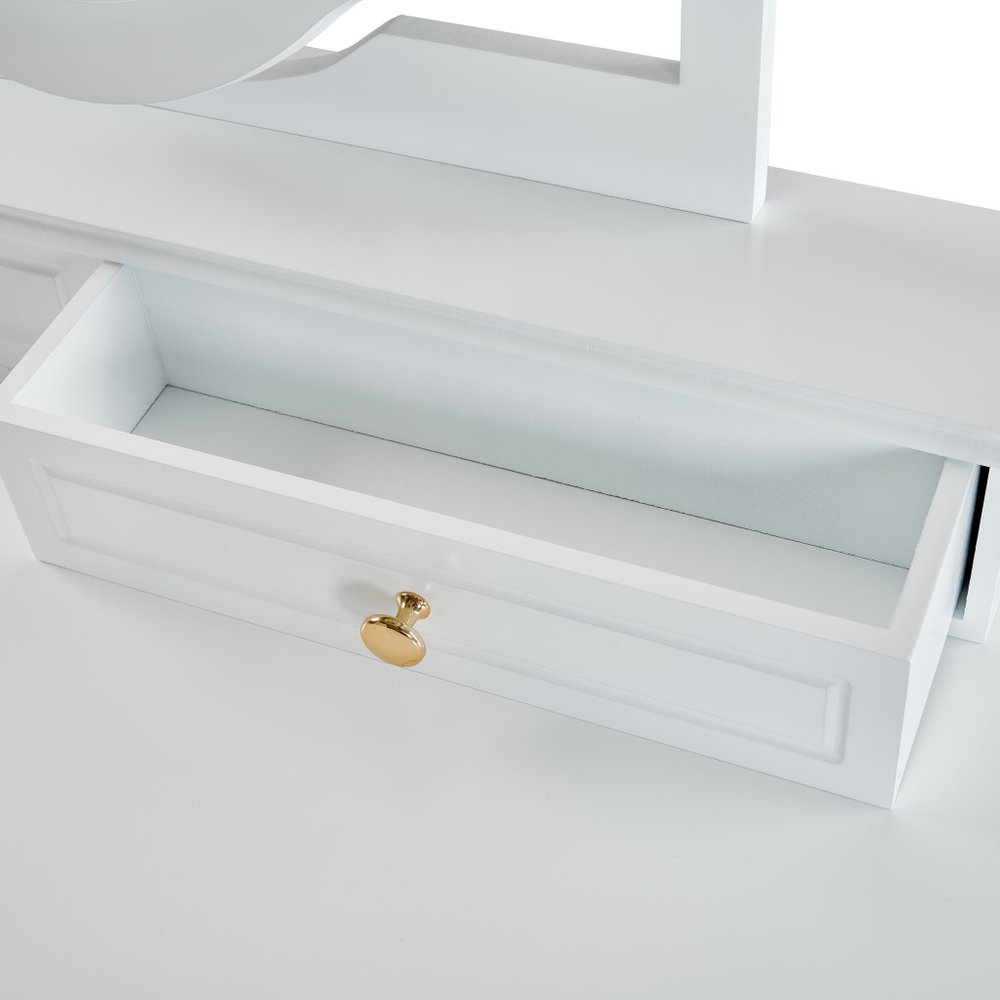 36" White Wood Mirrored Five Drawer Vanity Table
