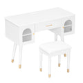 40" White Wood Vanity Table. Vanity table isolated on a plain white background, finished in white wood.