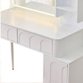 40" White Wood Mirrored Four Drawer Vanity Table And Lights. Vanity table in white wood.