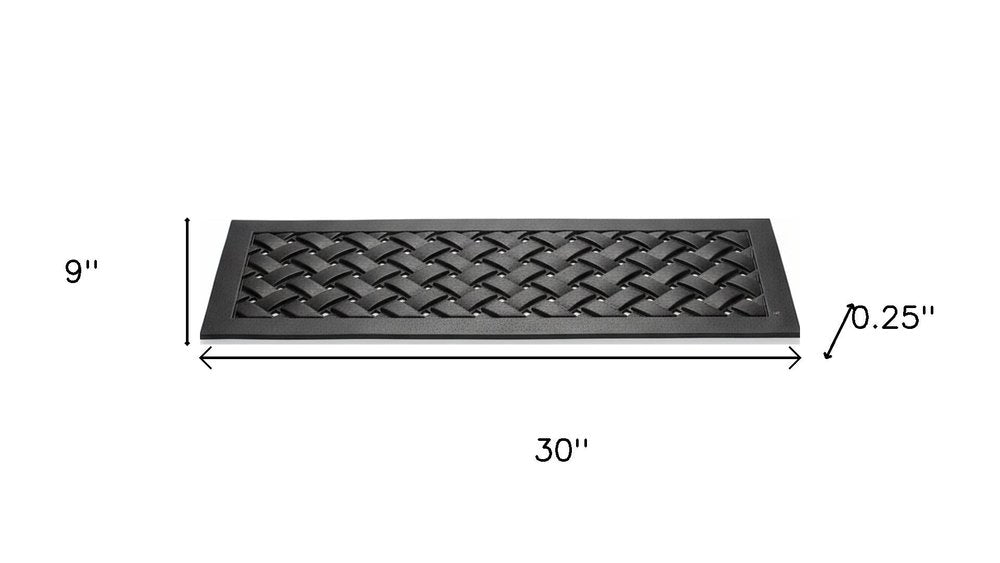 Set Of Six Black Lattice Outdoor Rubber Stair Treads on a white background